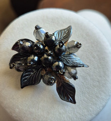 Vintage Western Germany Silver, and dark grey beaded brooch