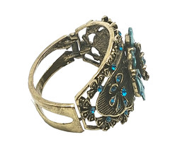 Victorian Style Filigree Cuff Bracelet Wide Blue Rhinestone Faux Turquoise
