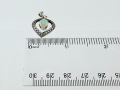 Vintage Unmarked Silver Toned Genuine Opal and Rhinestone Heart Pendant 2g .75In