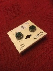 NWT CATO SILVER TONE Green Emeral Rhinestone Post Nickel Free