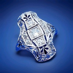 Originbal EARTH MINED DIAMOND ART Deco Engagement Ring Antique PLATINUM Filigree