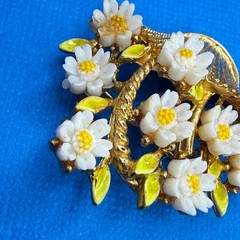 Arthur Pepper Flower Basket Brooch Enamel Gold Tone Floral Mid Mod MCM