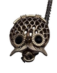 Goldtone Owl Pendant Necklace on 32” Rolo Chain Push Lock Clasp