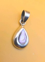 Mexico Sterling Silver 950 Abalone Shell Teardrop Pendant Charm @1″