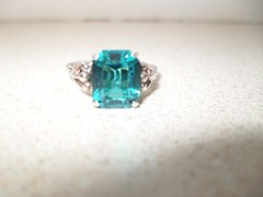 Vintage Sarah Coventry Ring Sterling Silver Teal Turquoise Blue Stone Adjustable