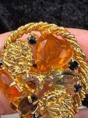 Vintage Rhinestone Brooch Orange Domed Fall Autumn