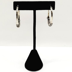 Oval Hoop with Rope Wire Twist Bottom Silver Tone Italy Vintage Earrings