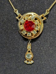 Vintage Deco Rhinestone Ruby Red Crystal Brooch/Necklace Barclay ? Unsigned Pin