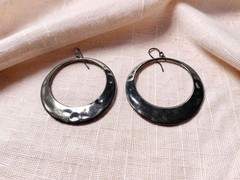 Vintage Silver Tone Hammered Ear Wire 1.78″ Diameter Hoop Earrings