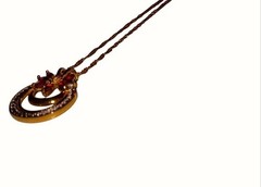 Vintage Style Gold Tone Celestial Crescent Moon Flower Pendant Necklace Ruby Red