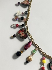 Vintage Artisan Charm Necklace Floral Hearts Crystal Beads Boho 30-32.5”