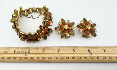Juliana D&E Book Piece Brown Coffin Rhinestone Gold Bracelet & Clip-On Earrings