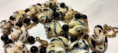 Vintage Venetian Fancy Pinched Gold Black Glass Beads Beaded Demi Parure