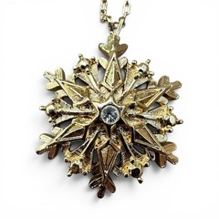Vintage Avon Gold Plated And Rhinestone Snowflake Pendant Necklace 20” 3D