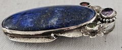 Vtg Sterling Silver 925 Large 2.5″ Ornate Lapis Lazuli Pendant Clip Signed 30g