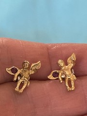 Vintage Gold Tone/Purple Crystals Angel Earrings