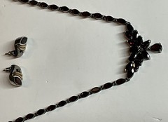 Women’s Garnet Necklace Set 925 Sterling Silver 17.75 “ & Matching Earrings
