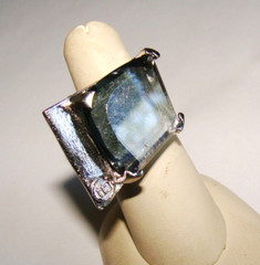 MCM Designer Vintage Mexico Sterling Silver 17.6g Smoky Gray Glass Ring 6 – 6.5