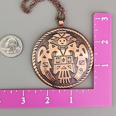 Vintage Copper Bell Kachina Pendant Necklace 29″ Large Round 2 5/8″