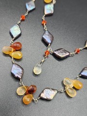 Freshwater Pearl and Teardrop Gemstone Bead Necklace