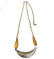 Vintage Marjorie Baer SF Sterling Silver Mixed Metal Curved Bar Pendant Necklace