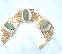 SALE!!! VINTAGE EGYPTIAN REVIVAL PHARAOH GLASS CABACHON SOLID BRASS BRACELET OLD