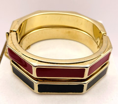 Lot of 2 Vintage Octagon Red and Black Enamel Bangle Bracelets Gold Tone