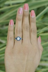 Antique Old Mine Cut Diamond & Sapphire Art Deco Style Engagement Ring