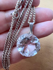 VINTAGE LARGE ROCK CRYSTAL COLORLESS WHITE QUARTZ PENDANT NECKLACE STERLING SLVR