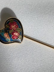 Vintage Gold Toned Floral Cloisonne Pin Brooch 3 inches