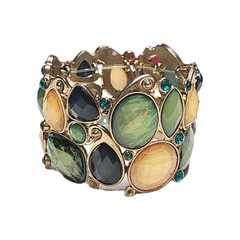 VTG Shades of Green & Yellow Shimmering Faux Opal Stretch Cuff Bracelet 6.5″