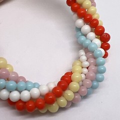Vintage Japan Beaded 15” Necklace Red Blue Pink White Glass Beads 5908