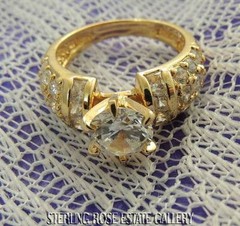 9 mm CUBIC ZIRCONIA VERMEIL over Sterling Silver 0.925 Estate Engage RING size 8