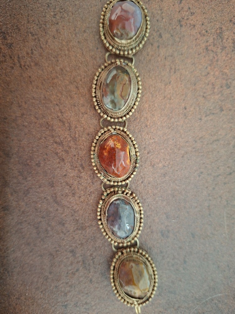 Vintage Boho Statement Bracelet with Natural Gemstones – Adjustable Length