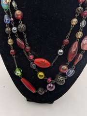 Avon Necklace Filigree metal acrylic braded Glass Lampwork beads layered 17″