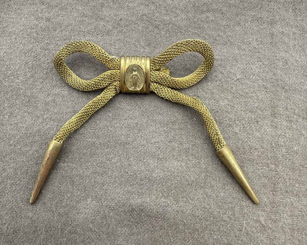Vintage Gold Tone Mesh Bow Pin Brooch Jewelry