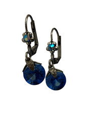Blue Stimulated Sapphire Sterling Silver Earrings Faceted Crystal Unmarked VTG