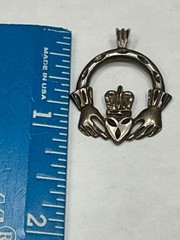 Vintage 925 Sterling Silver Irish Claddagh Pendant Charm