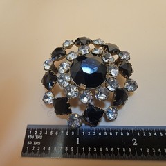 Vintage Black Jet & Clear Rhinestone Brooch Faceted Crystal Statement Pin…