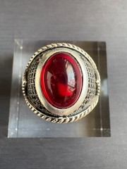 Vintage 925 Sterling Silver Red Agate & Black CZ Accents Ring Size 11.25 US