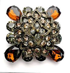Vintage Unsigned RJ Graziano Smokey Rhinestone Bronze Color Brooch WOW
