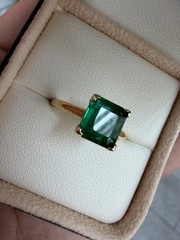 2.60 Ct Natural Emerald Art Deco Vintage Engagement Ring 14K Yellow Gold Over
