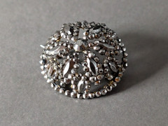 Antique Victorian Cut Steel Brooch 19th Century Pin Riveted Faceted Domed Round