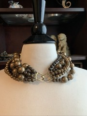 Vtg Wood Bead Bronze/Brown Multi Strand Choker. Unique Piece. 1 Repair, See Pics