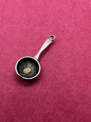 Vintage Sterling Silver Enamel Eggs in Frying Pan Iron Skillet Charm Pendant .8