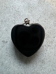 Antique Victorian Whitby Jet Inset Pyrite Puffy 3-D HEART Charm Pendant Fob H5