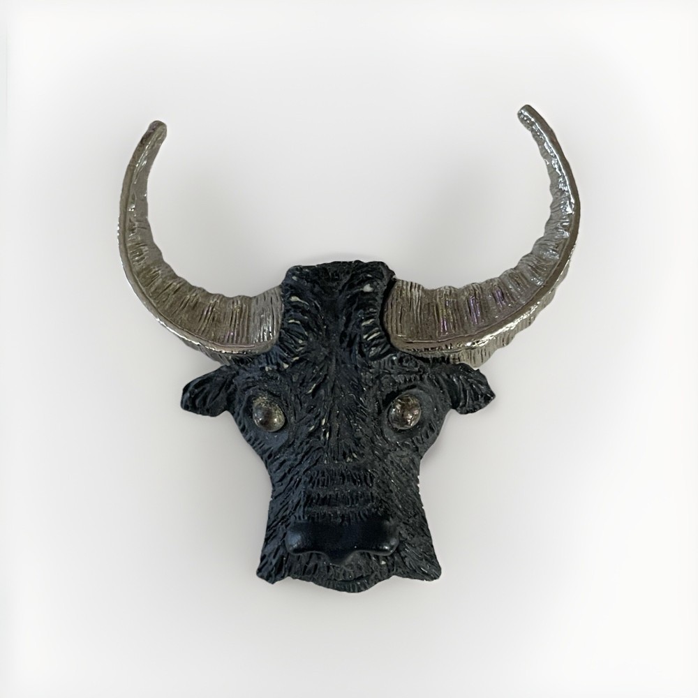Vintage Signed Razza Bull or Water Buffalo Brooch, Good Condition, Striking