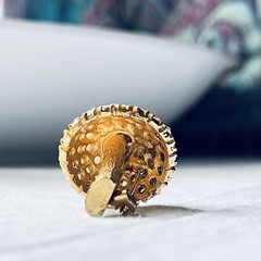 Vintage Milk Glass & Rhinestone Gold Tone Mushroom Brooch