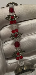 Vintage Geneva Red Clear Beads Ladies Watch Bracelet Silver Tone New Battery