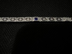 Antique Edwardian 14K White Gold Diamond Blue Sapphire Platinum Bracelet